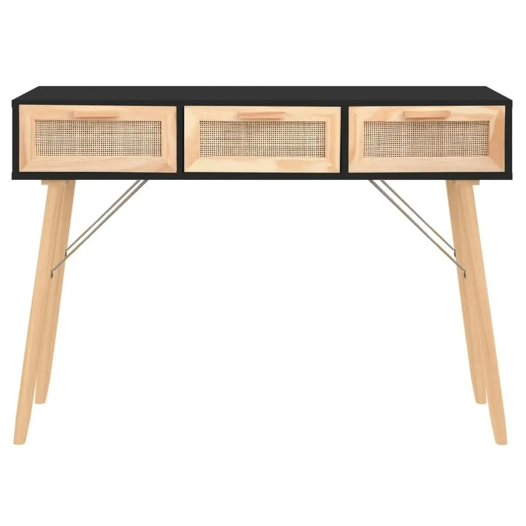 Console Table Black 105x30x75 cm Solid Wood Pine&Natural Rattan 345628