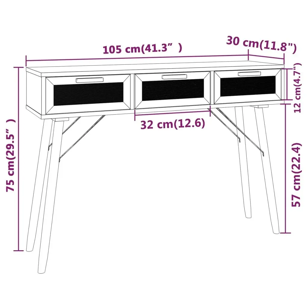 Console Table Black 105x30x75 cm Solid Wood Pine&Natural Rattan 345628