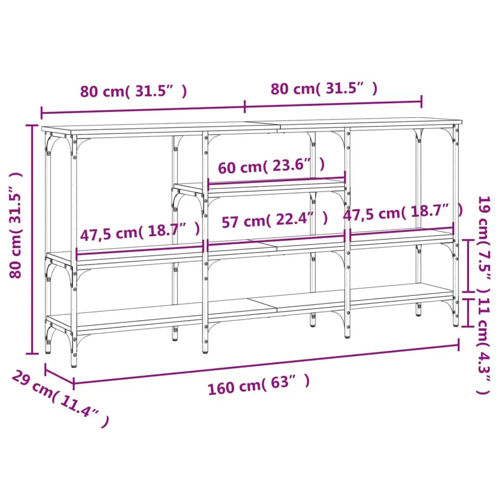 Console Table Black 160x29x80 cm Engineered Wood 839063