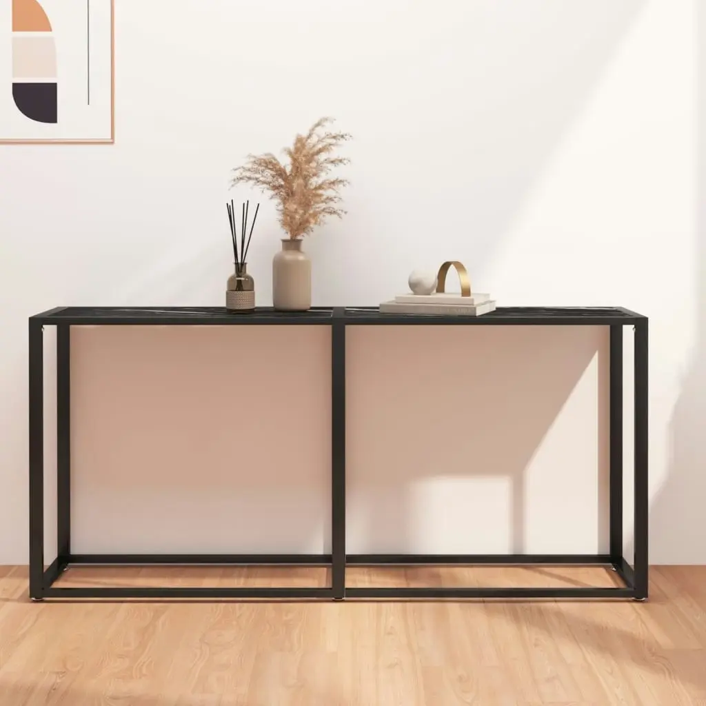 Console Table Black Marble 160x35x75.5cm Tempered Glass 331681