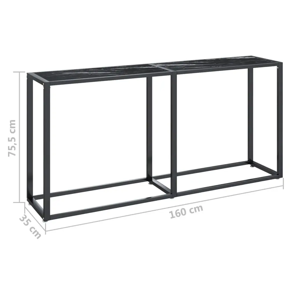 Console Table Black Marble 160x35x75.5cm Tempered Glass 331681