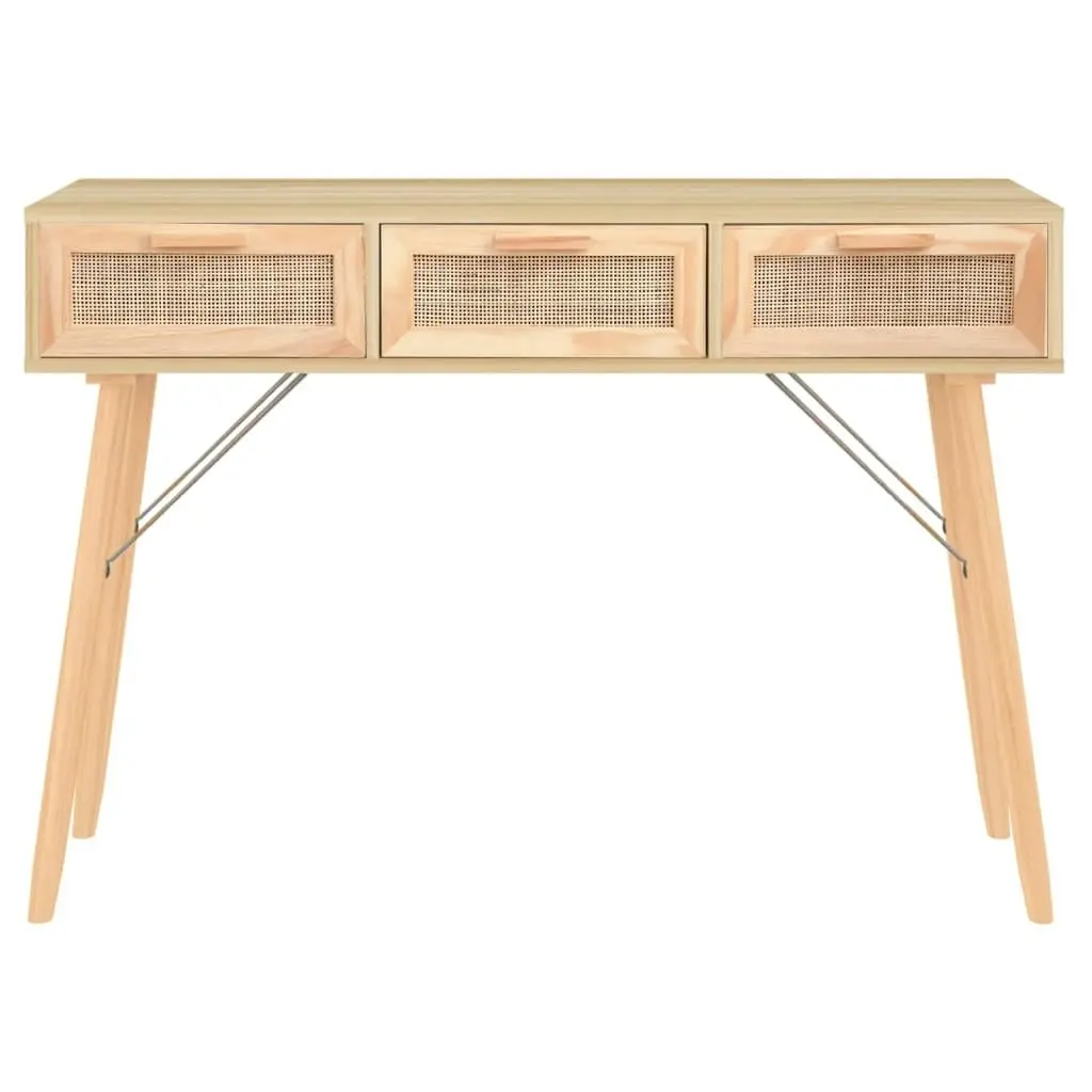 Console Table Brown 105x30x75 cm Solid Wood Pine&Natural Rattan 345629