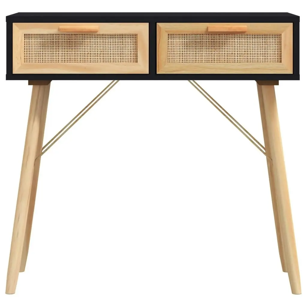 Console Table Black 80x30x75 cm Solid Wood Pine&Natural Rattan 345625