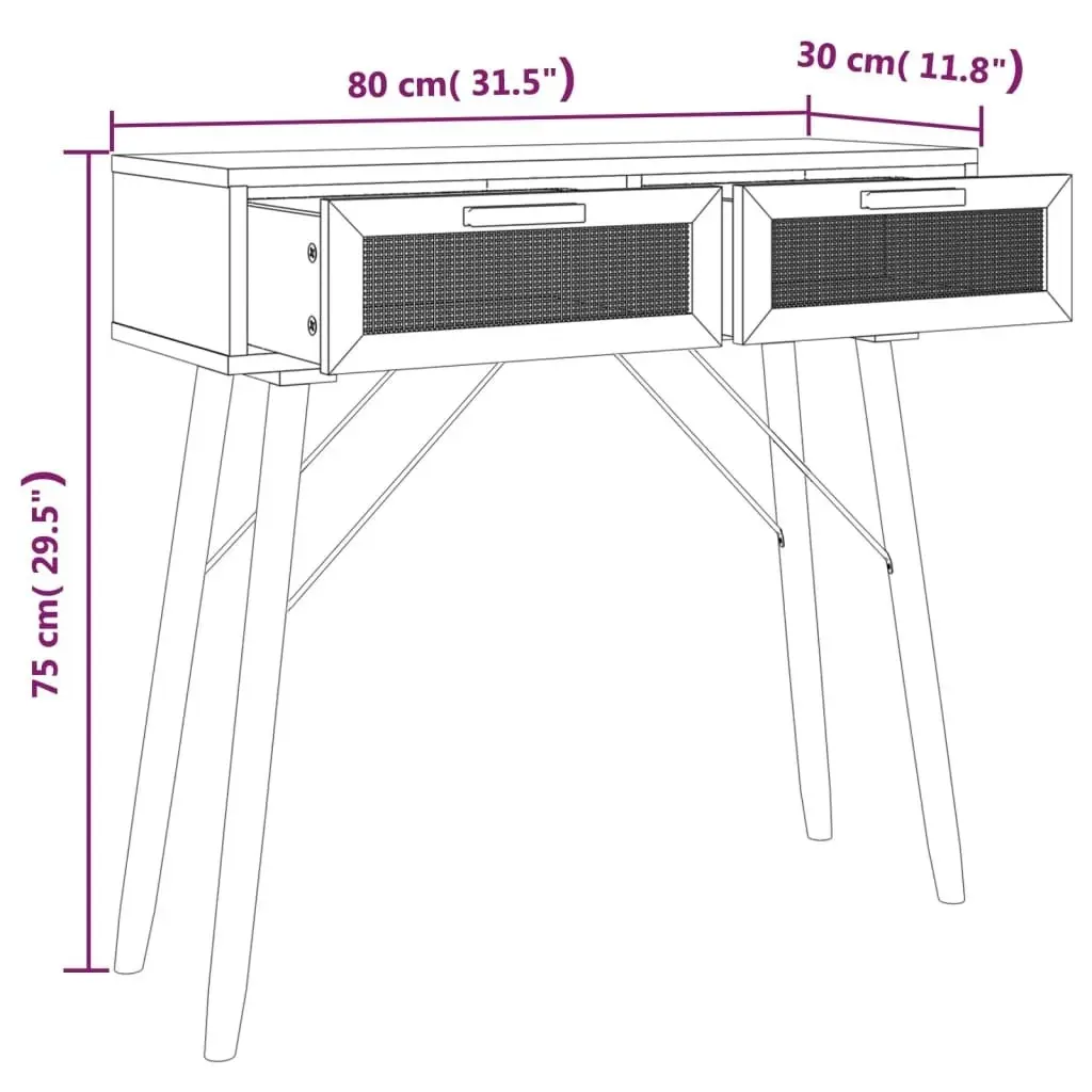 Console Table Black 80x30x75 cm Solid Wood Pine&Natural Rattan 345625