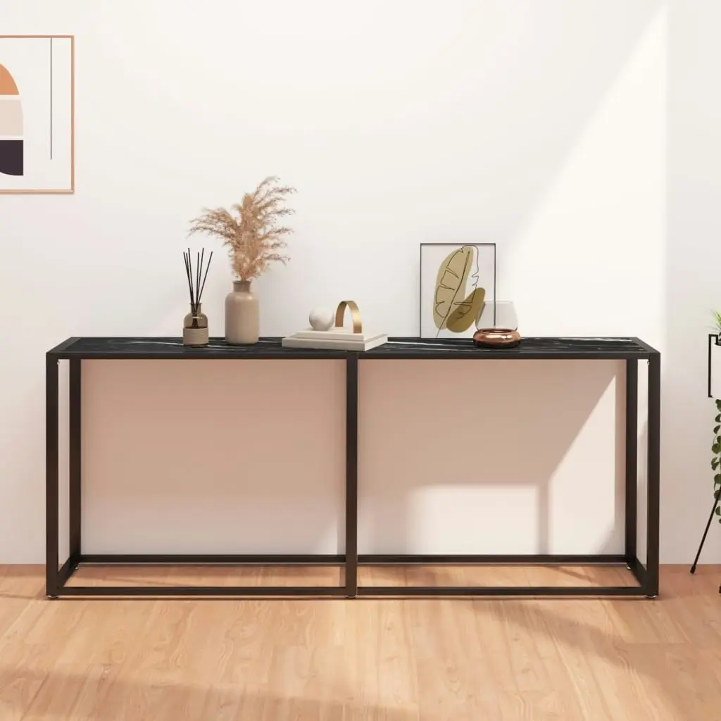 Console Table Black Marble 180x35x75.5cm Tempered Glass 331685