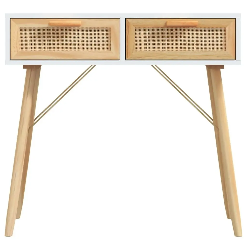 Console Table White 80x30x75 cm Solid Wood Pine&Natural Rattan 345624