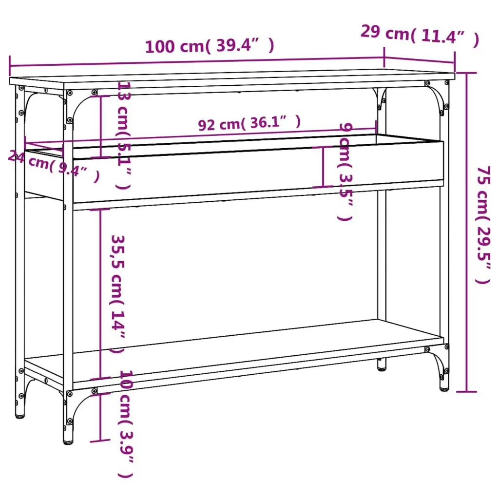 Console Table with Shelf Black 100x29x75cm Engineered Wood 837717