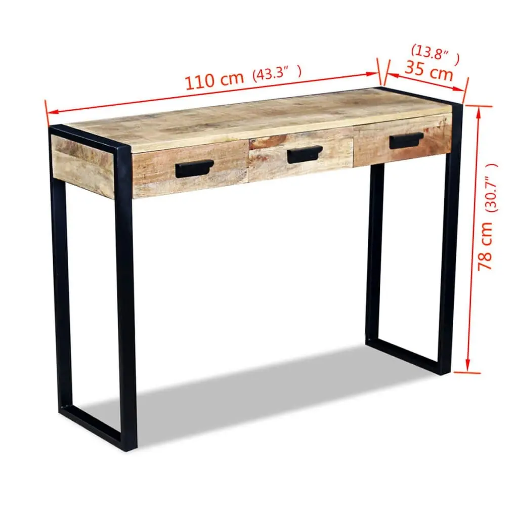 Console Table with 3 Drawers Solid Mango Wood 110x35x78 cm 243299