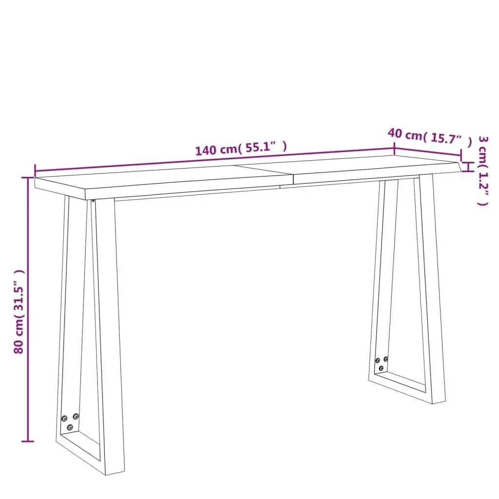 Console Table with Live Edge 140x40x80 cm Solid Wood Acacia 353297