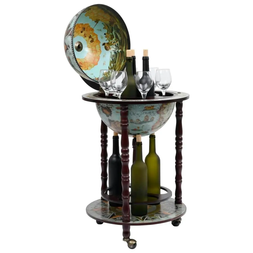 Globe Bar Wine Stand Eucalyptus Wood Blue 320905