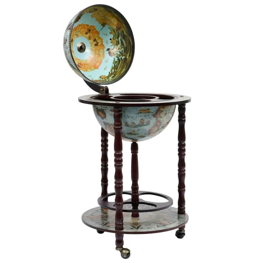 Globe Bar Wine Stand Eucalyptus Wood Blue 320905