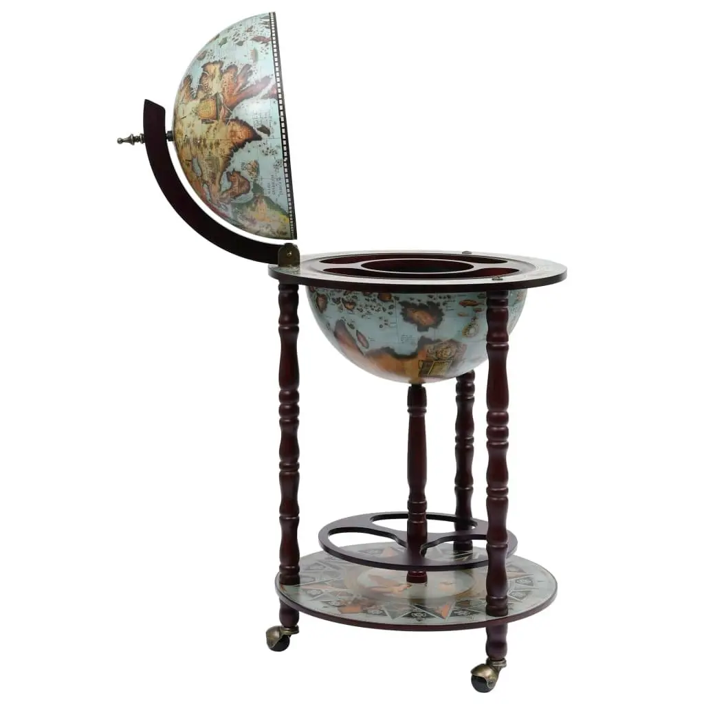 Globe Bar Wine Stand Eucalyptus Wood Blue 320905