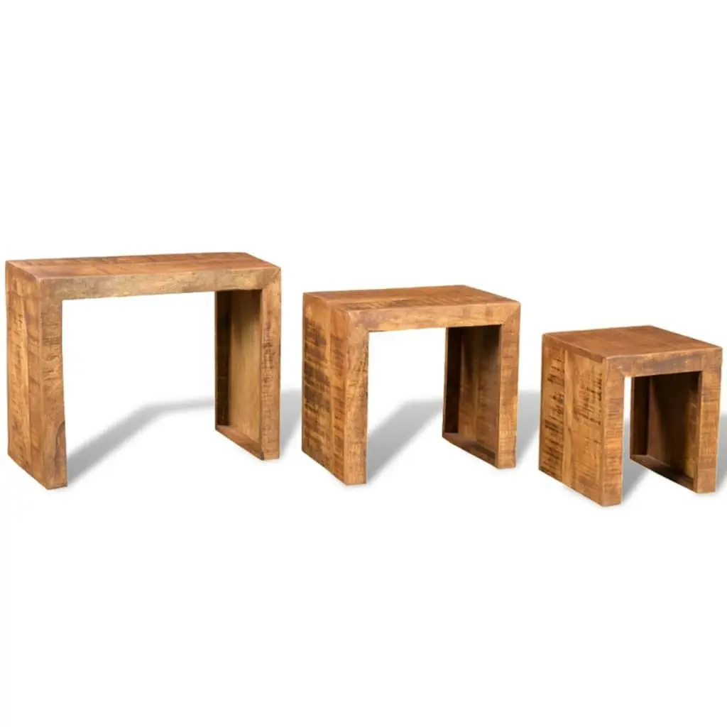 Nesting Table Set 3 Pieces Solid Mango Wood 241130