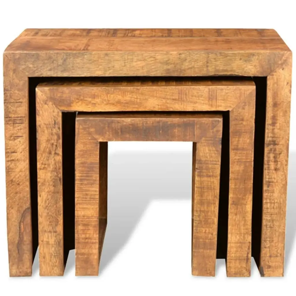 Nesting Table Set 3 Pieces Solid Mango Wood 241130