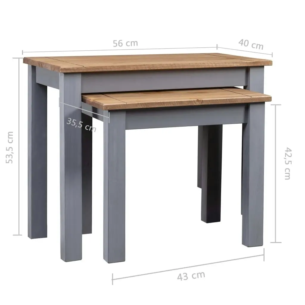 Nesting Tables 2 pcs Grey Solid Pine Wood Panama Range 282677