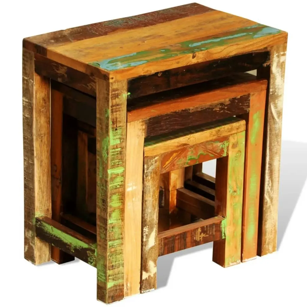 Nesting Table Set 3 Pieces Vintage Reclaimed Wood 241093