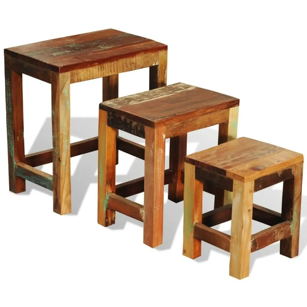 Nesting Table Set 3 Pieces Vintage Reclaimed Wood 241093