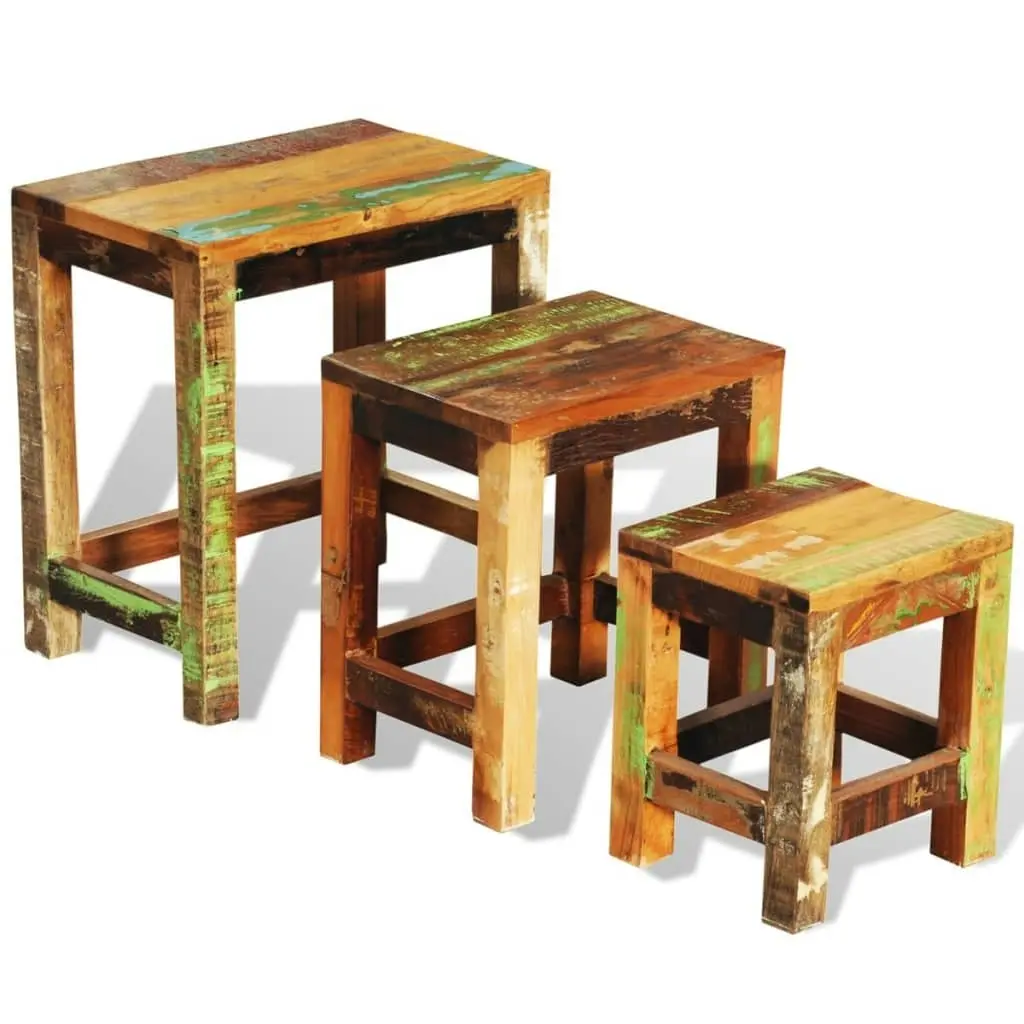 Nesting Table Set 3 Pieces Vintage Reclaimed Wood 241093