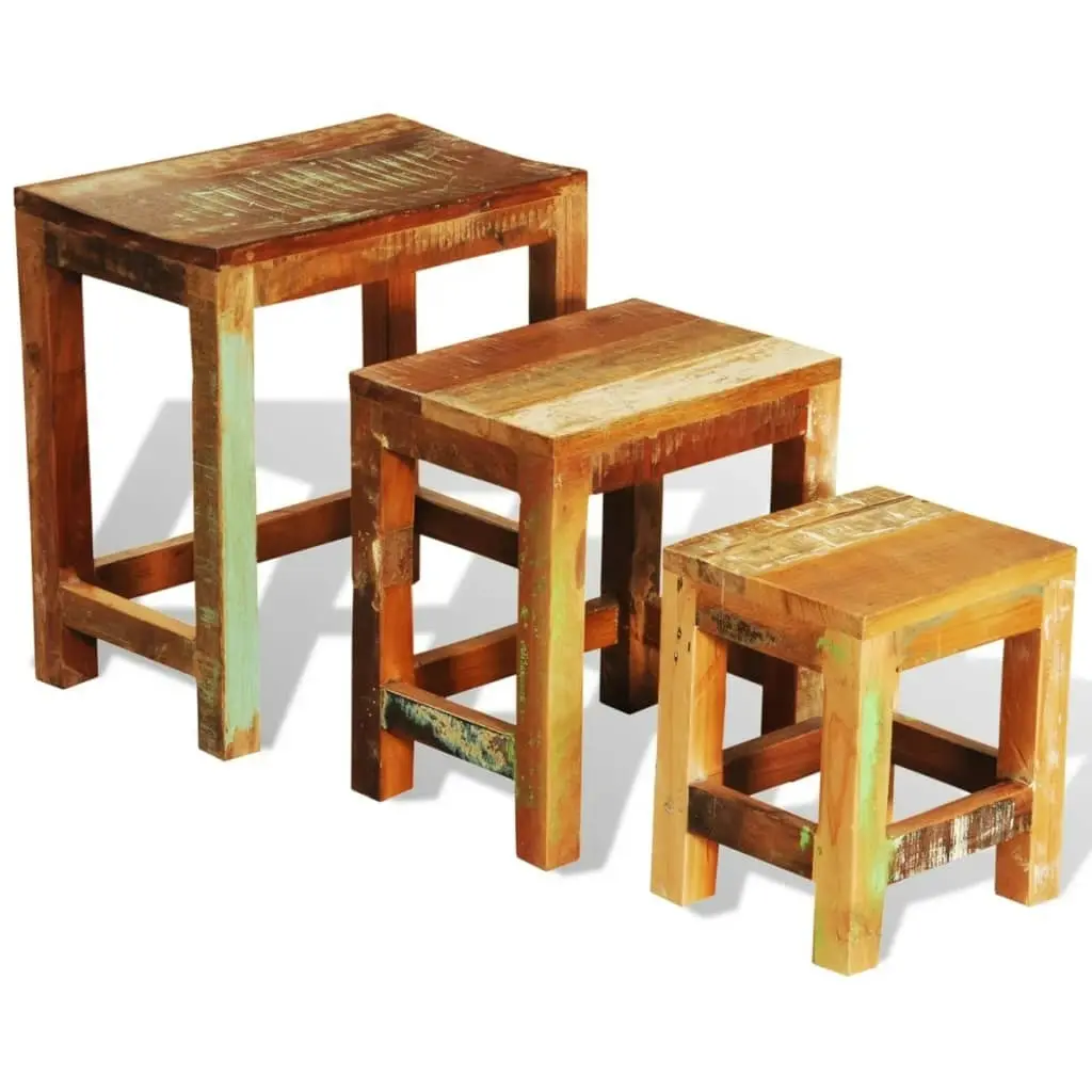 Nesting Table Set 3 Pieces Vintage Reclaimed Wood 241093