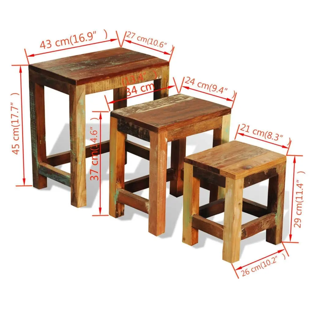 Nesting Table Set 3 Pieces Vintage Reclaimed Wood 241093