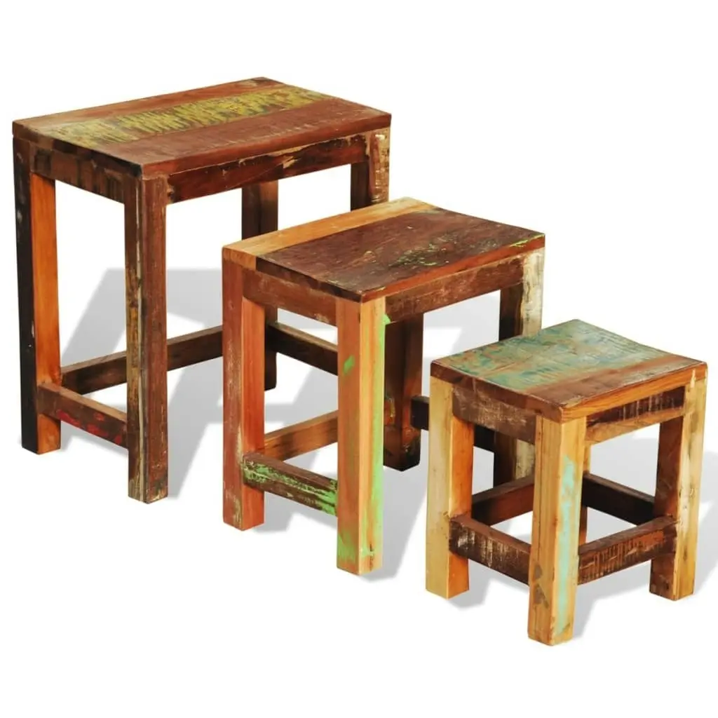 Nesting Table Set 3 Pieces Vintage Reclaimed Wood 241093