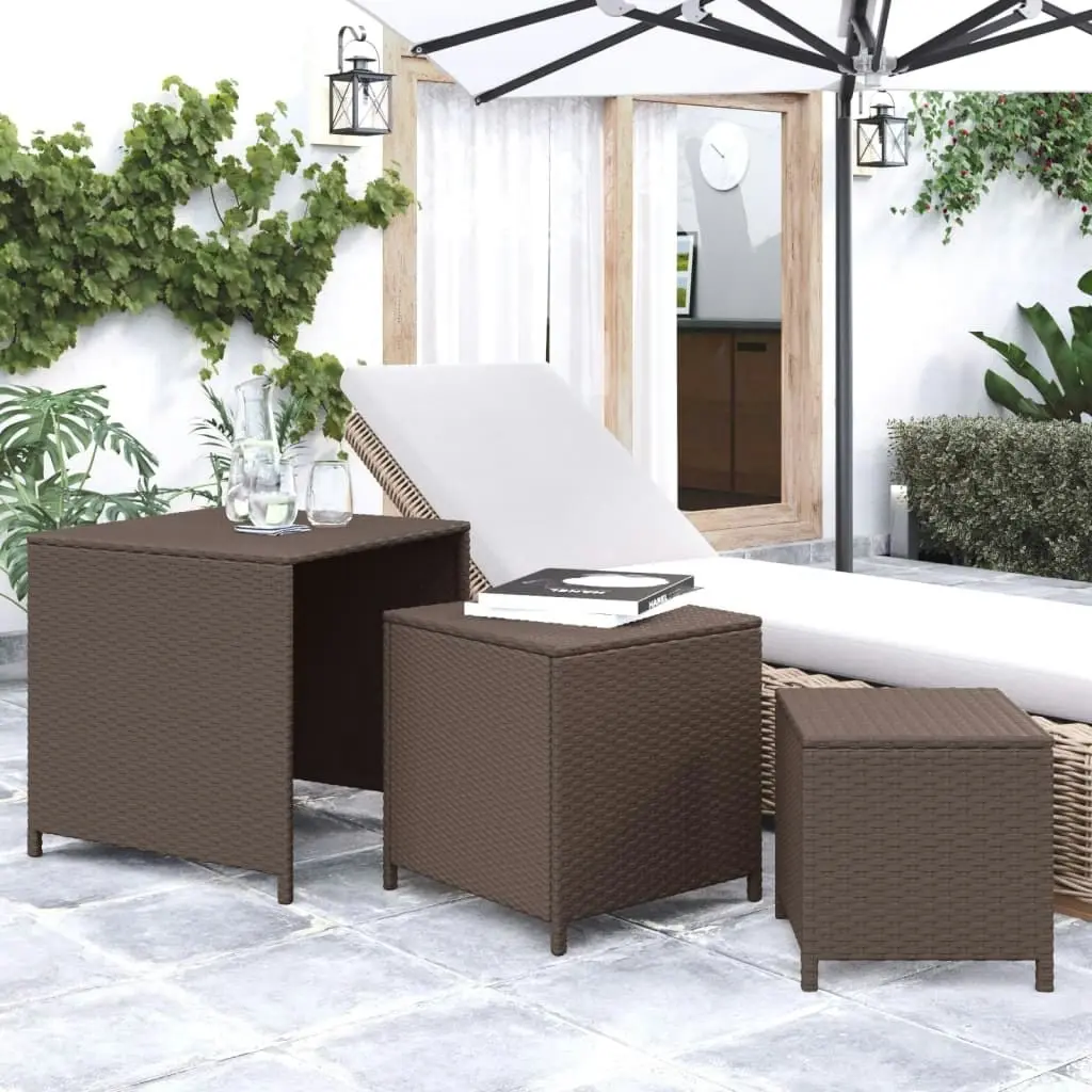 Nesting Tables 3 pcs Brown Poly Rattan 319413