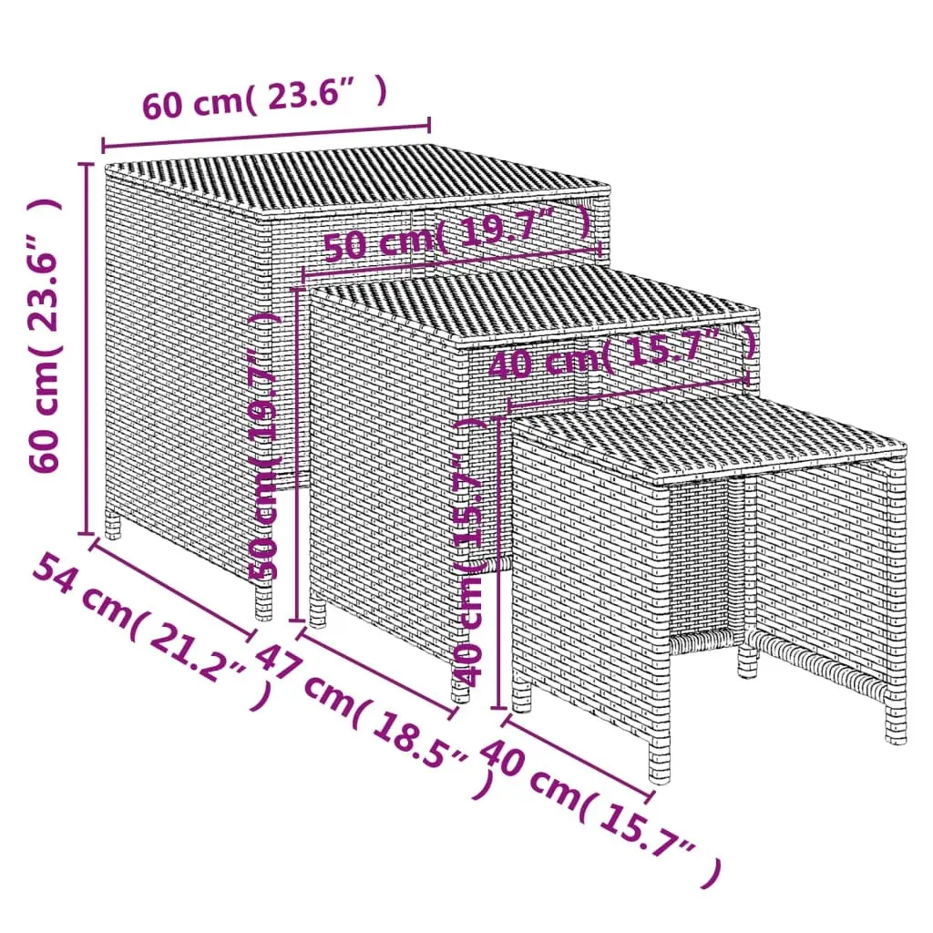 Nesting Tables 3 pcs Brown Poly Rattan 319413