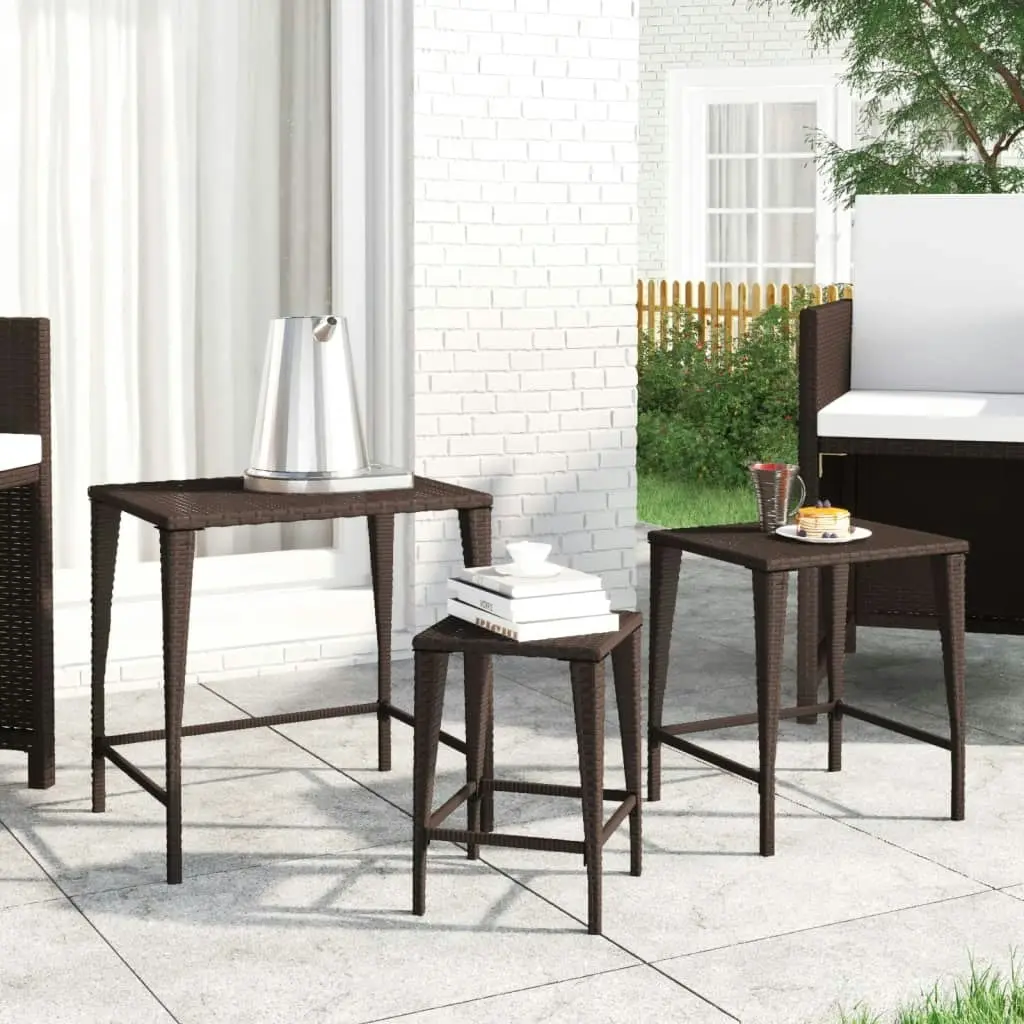 Nesting Tables 3 pcs Brown Poly Rattan 319385