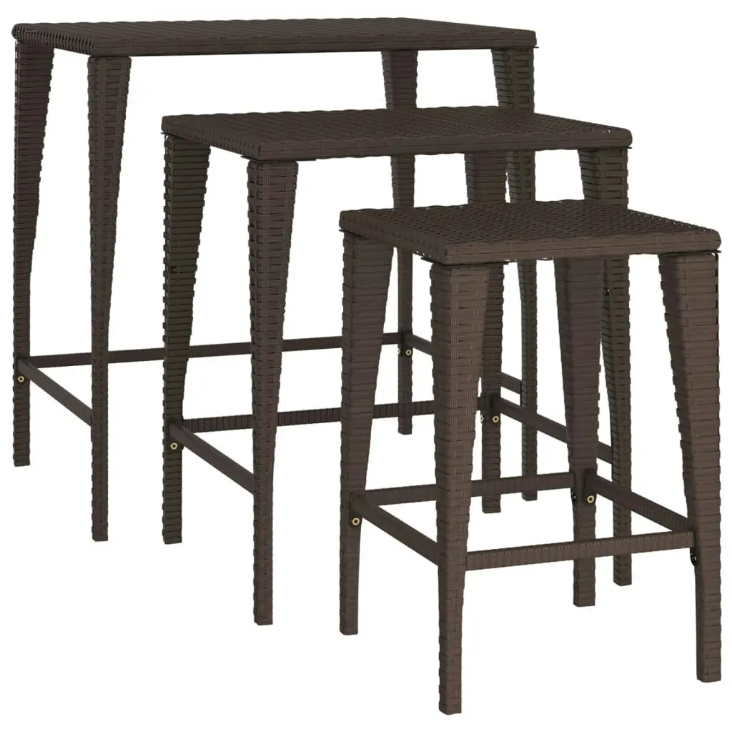 Nesting Tables 3 pcs Brown Poly Rattan 319385