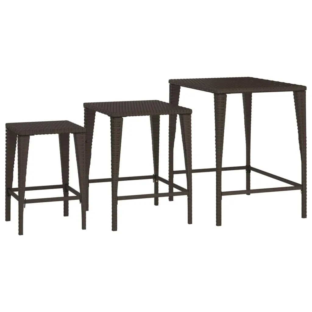 Nesting Tables 3 pcs Brown Poly Rattan 319385