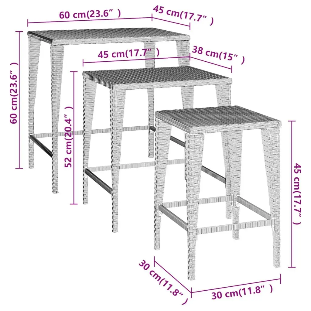 Nesting Tables 3 pcs Brown Poly Rattan 319385