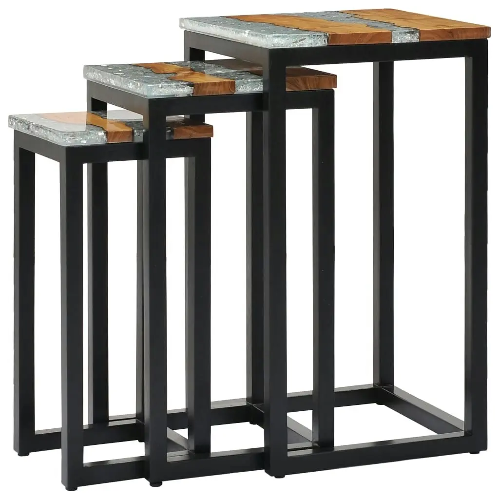 Nesting Tables 3 pcs Solid Teak Wood and Polyresin 281648