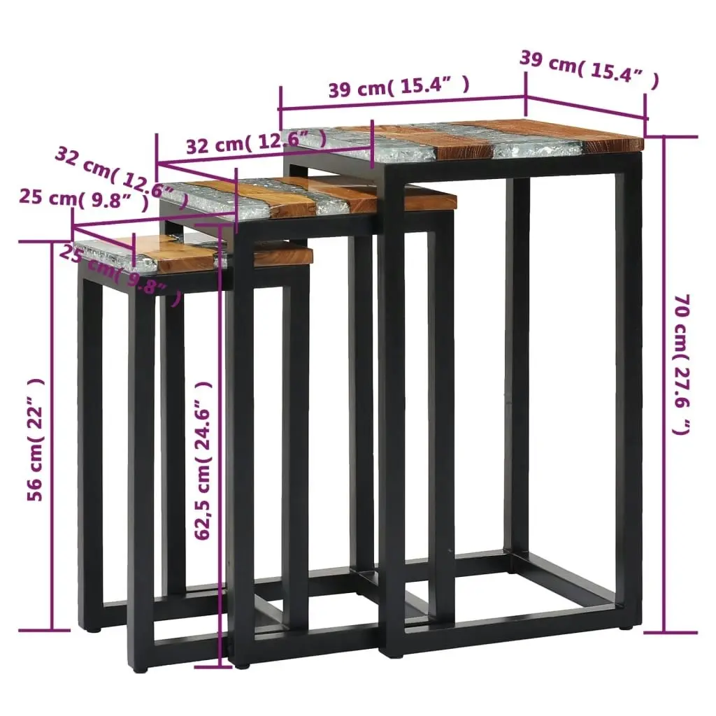 Nesting Tables 3 pcs Solid Teak Wood and Polyresin 281648