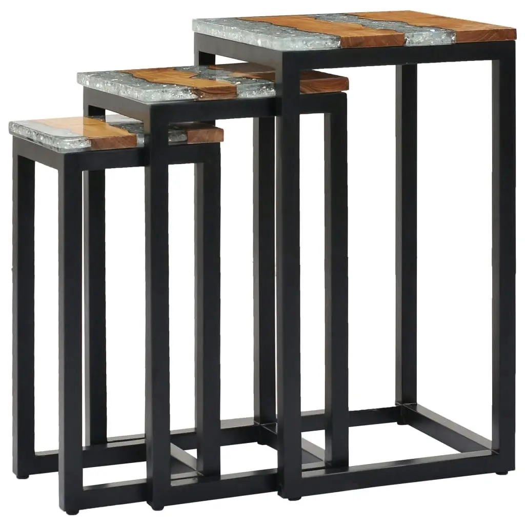 Nesting Tables 3 pcs Solid Teak Wood and Polyresin 281648