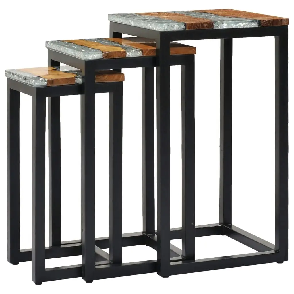 Nesting Tables 3 pcs Solid Teak Wood and Polyresin 281648