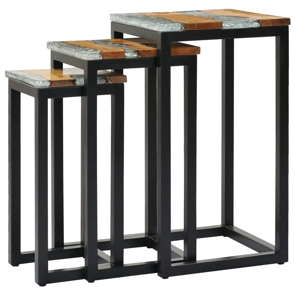 Nesting Tables 3 pcs Solid Teak Wood and Polyresin 281648