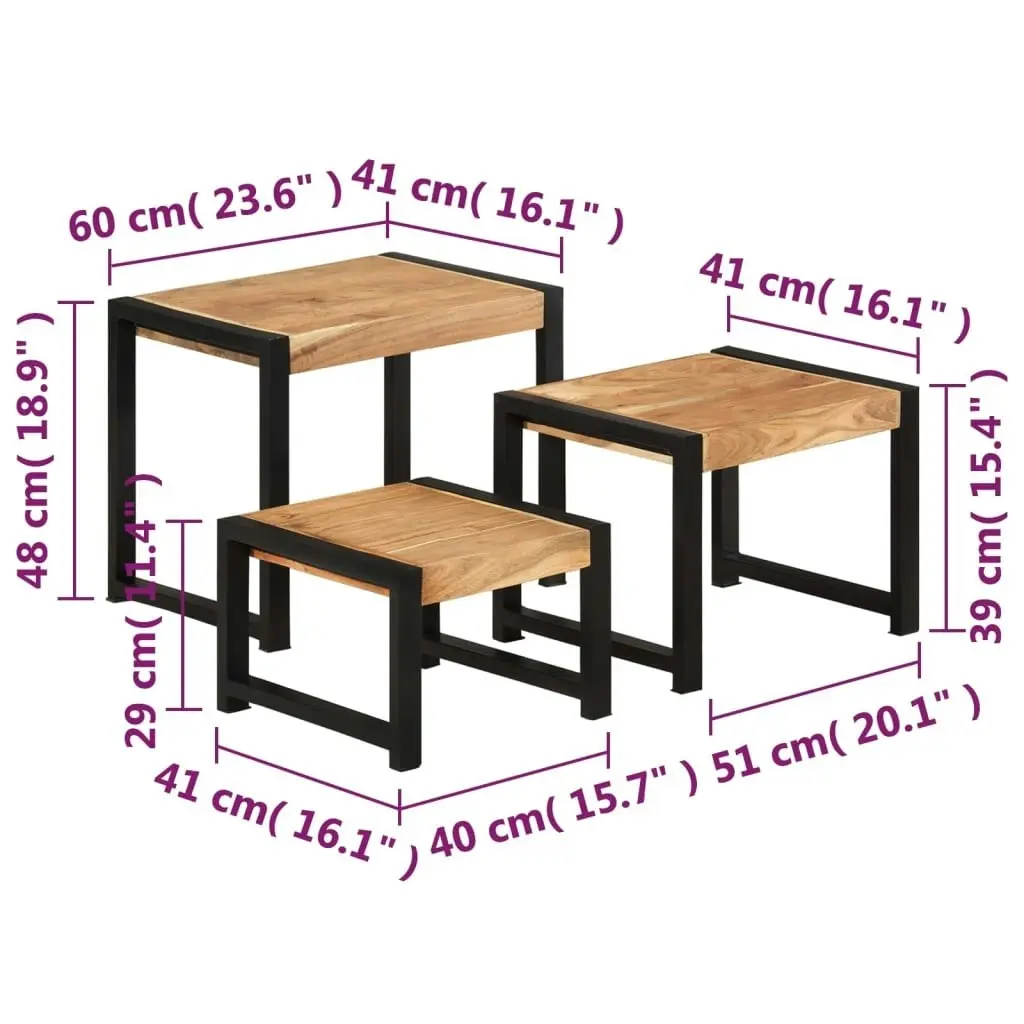 Nesting Tables 3 pcs Solid Wood with Sheesham Finish 321552