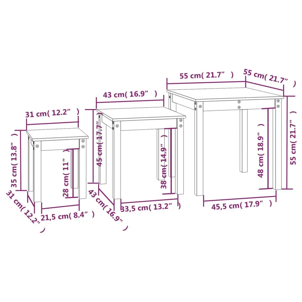 Nesting Tables 3 pcs Solid Wood Pine 824973