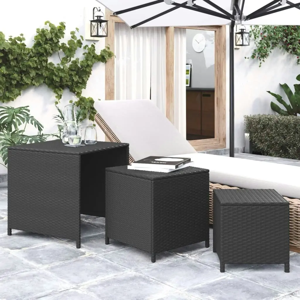 Nesting Tables 3 pcs Black Poly Rattan 319412