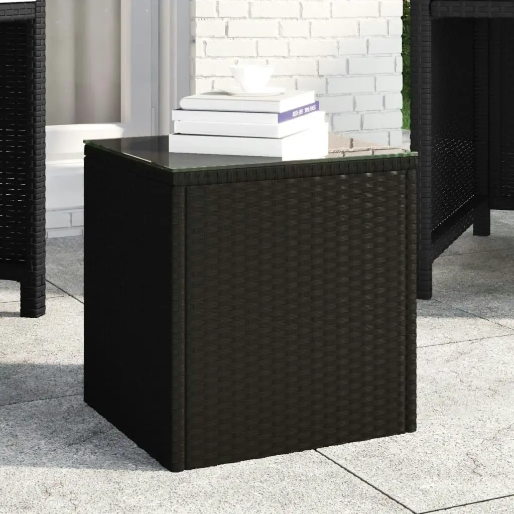 Side Table Black 40x37x40.5 cm Poly Rattan and Tempered Glass 319388