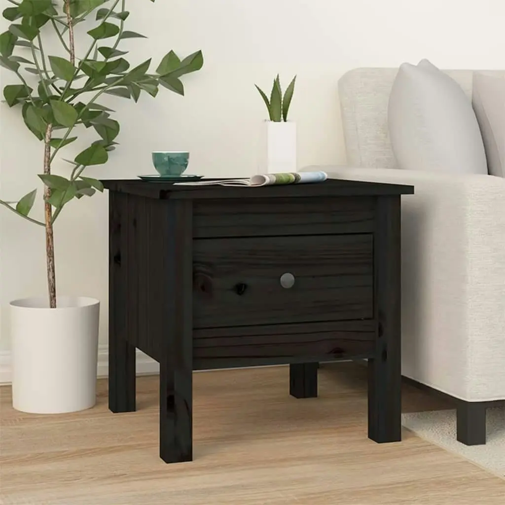 Side Table Black 40x40x39 cm Solid Wood Pine 813792