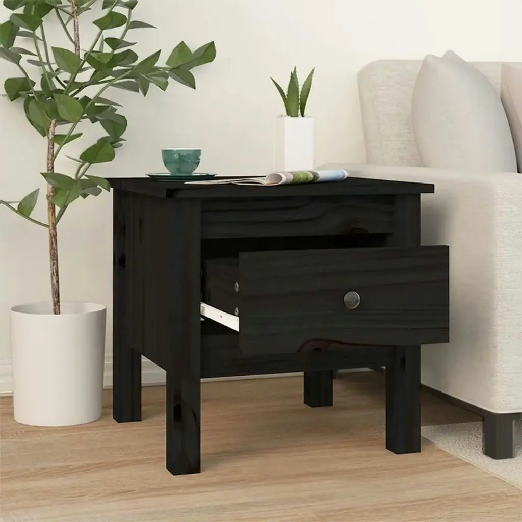 Side Table Black 40x40x39 cm Solid Wood Pine 813792