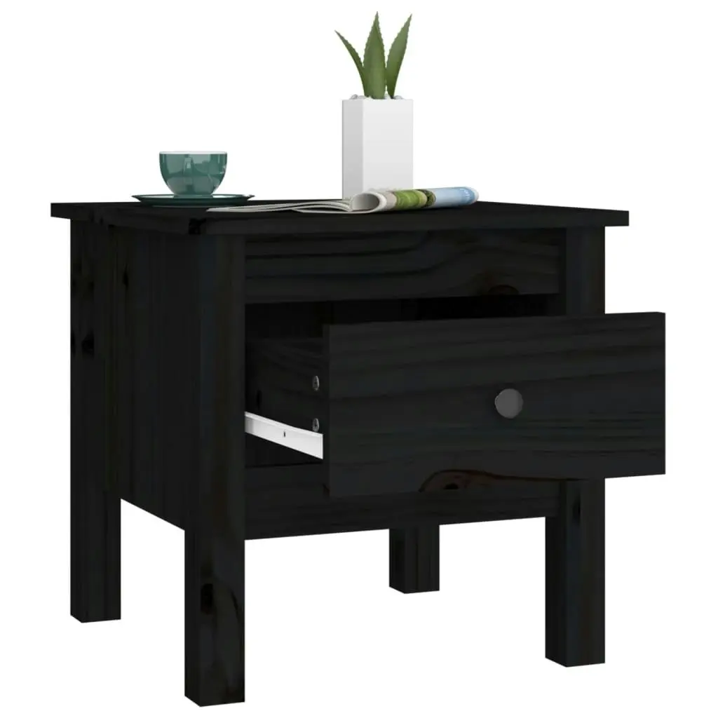 Side Table Black 40x40x39 cm Solid Wood Pine 813792