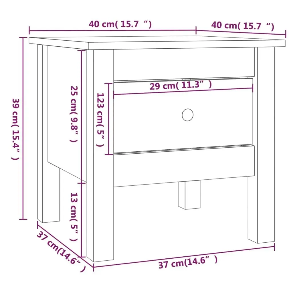 Side Table Black 40x40x39 cm Solid Wood Pine 813792