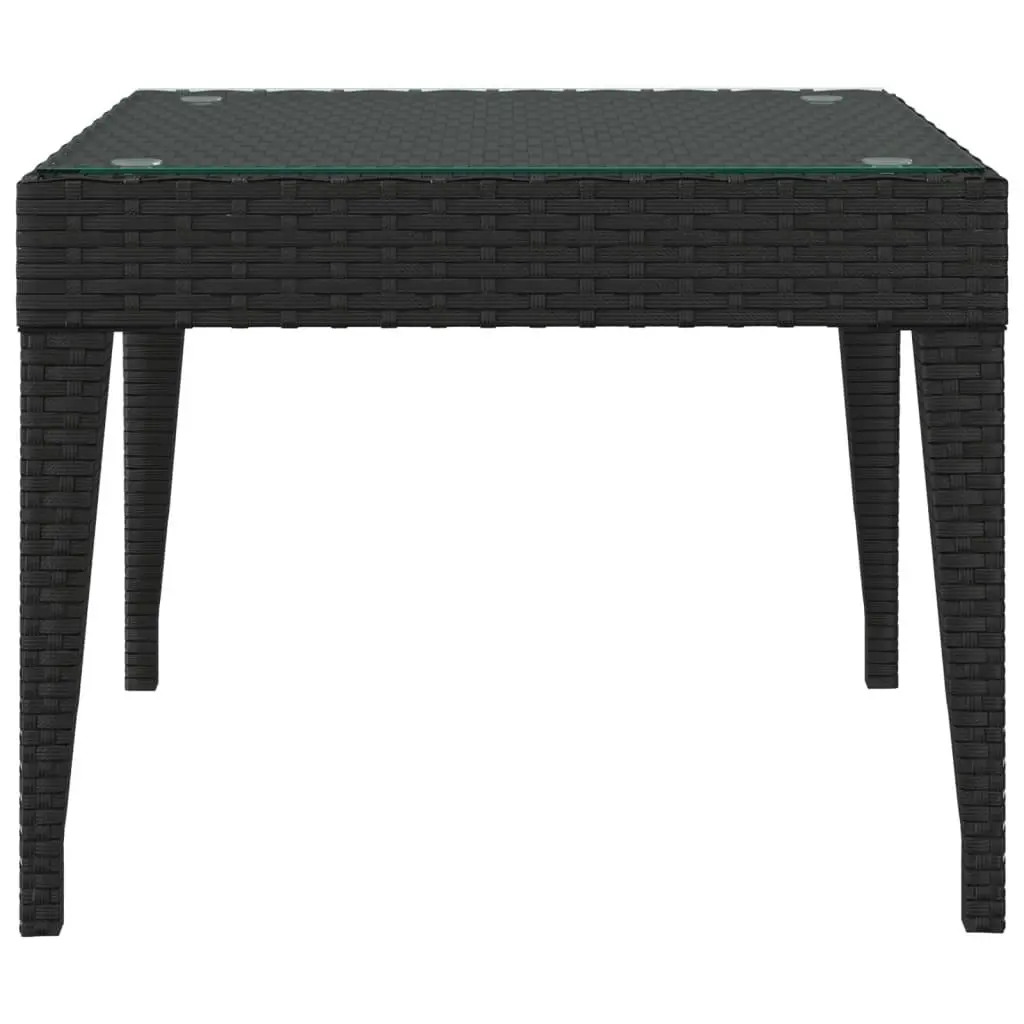 Side Table Black 50x50x38 cm Poly Rattan and Tempered Glass 319402