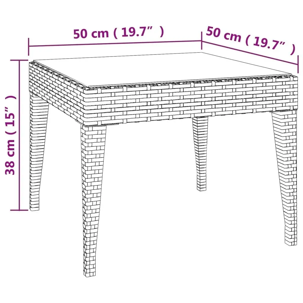 Side Table Black 50x50x38 cm Poly Rattan and Tempered Glass 319402