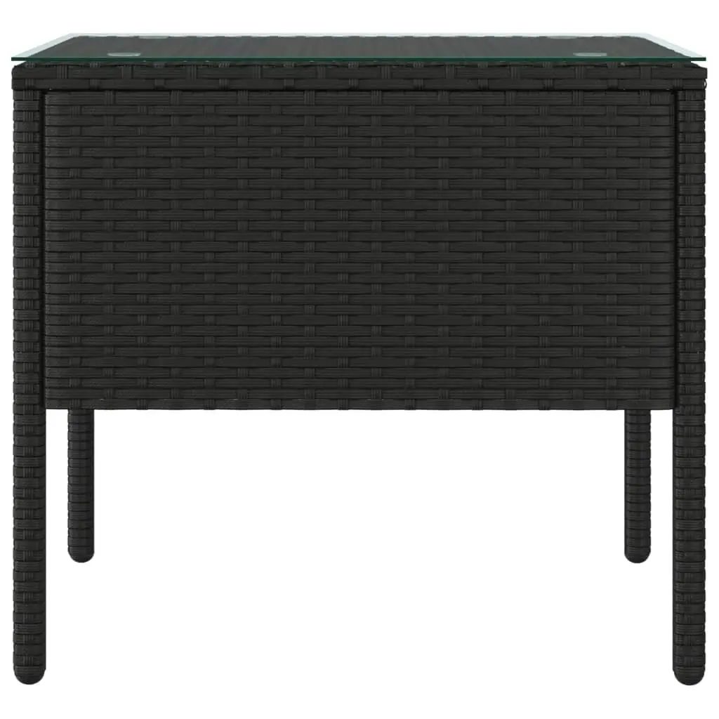 Side Table Black 53x37x48 cm Poly Rattan and Tempered Glass 319400