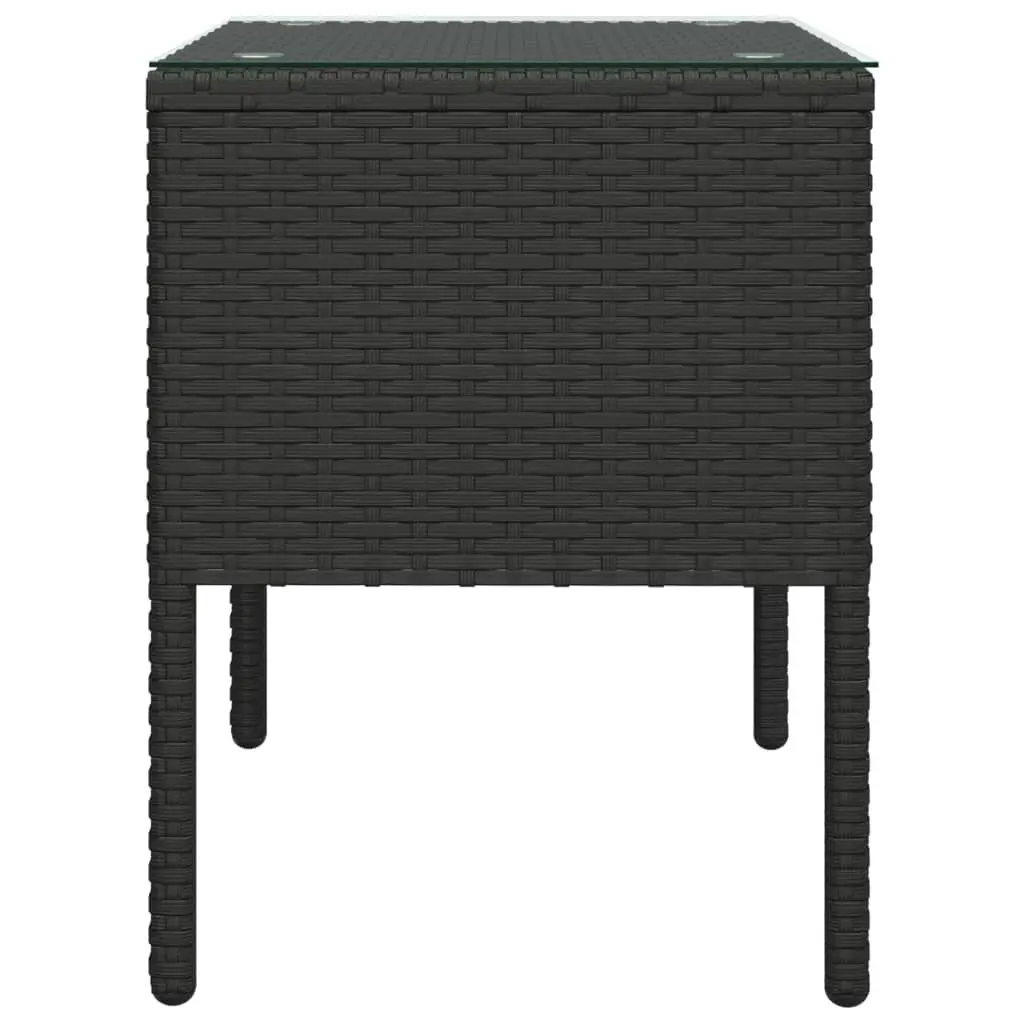 Side Table Black 53x37x48 cm Poly Rattan and Tempered Glass 319400