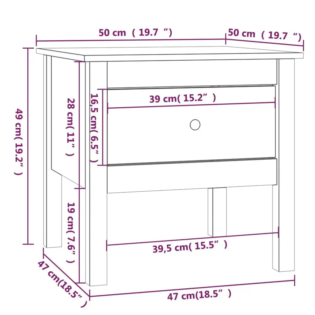 Side Table Black 50x50x49 cm Solid Wood Pine 813802