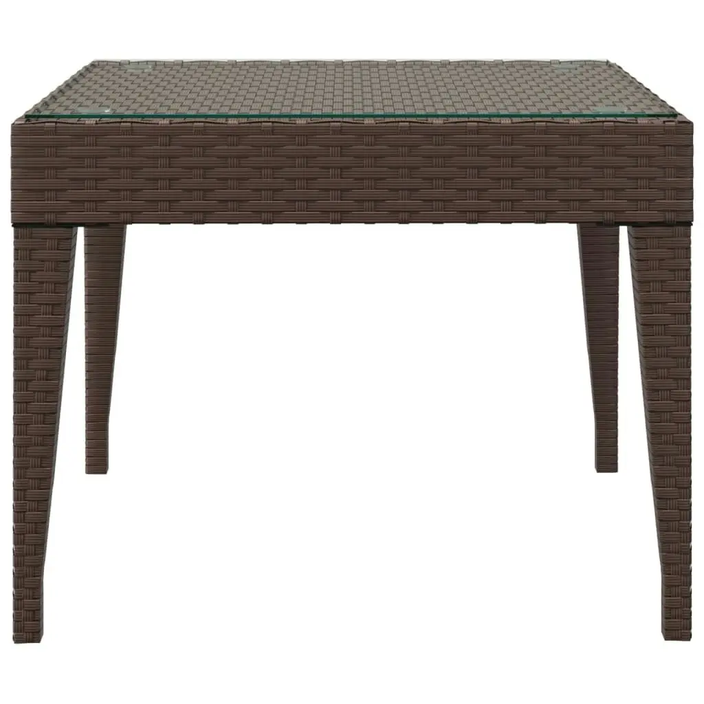 Side Table Brown 50x50x38 cm Poly Rattan and Tempered Glass 319403